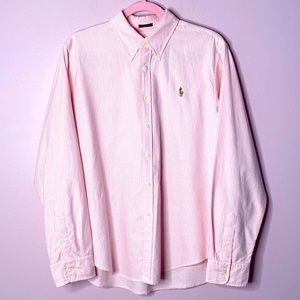 🎉HP🎉Ralph Lauren Classic Fit 16 100% Cotton Pink & White Pinstripe OxfordShirt